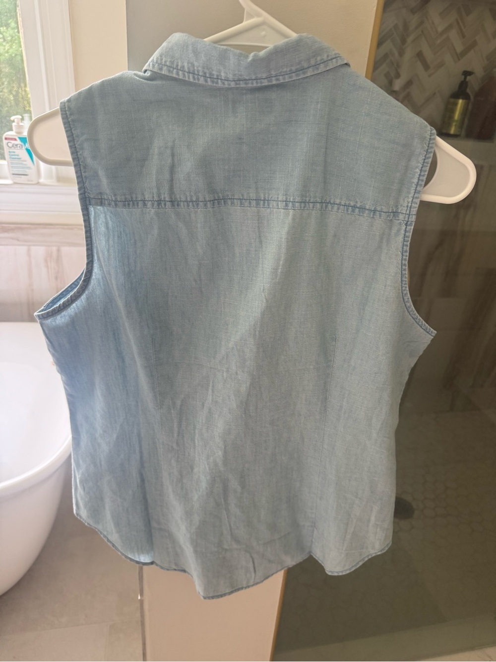 J. Crew Light Chambray Sleeveless Button-Down Shirt - Picture 3 of 3